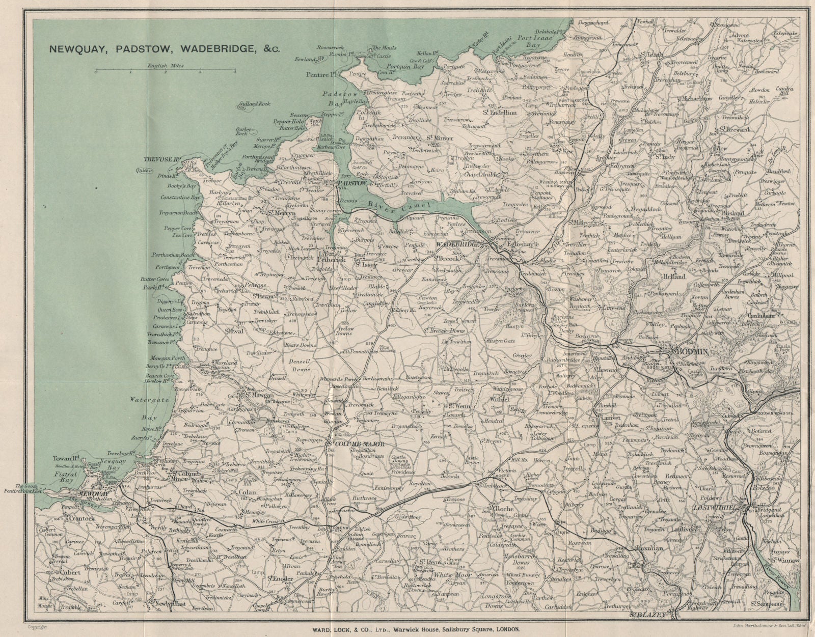 CAMEL ESTUARY & environs. Newquay Padstow Wadebridge Bodmin Cornwall 1924 map